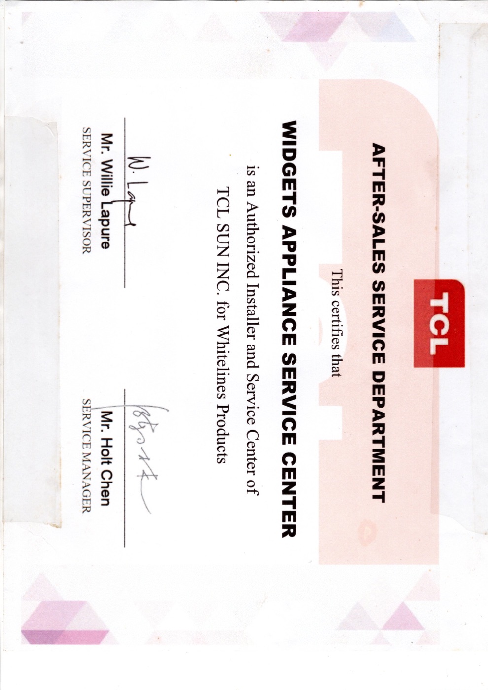 TCL After-Sales Service Department