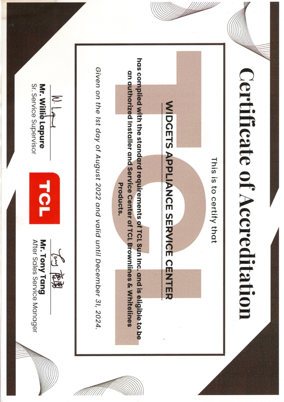 TCL Authorization Certificate